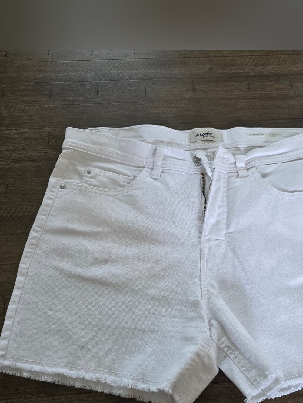Angels White Frayed Hem Denim Shorts
